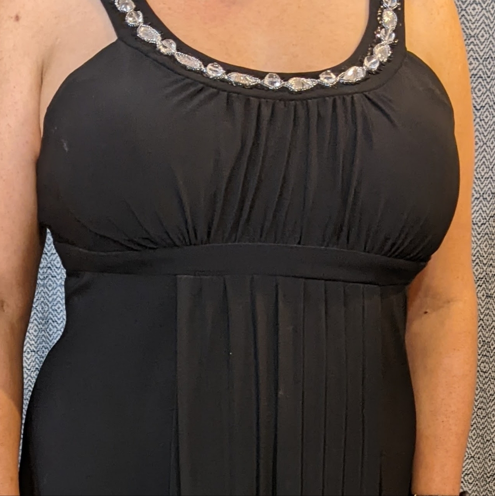 Signature dressy little black dress with gorgeous beading and rhinestone detail.